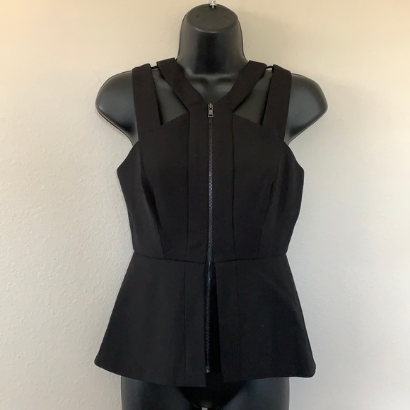 BCBG MaxAzria Raegan Black Peplum Zip Front Double Strap Tank Top - Picture 2 of 11